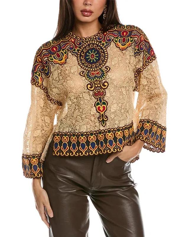 Lace Silk-lined Blouse In Beige Product Image