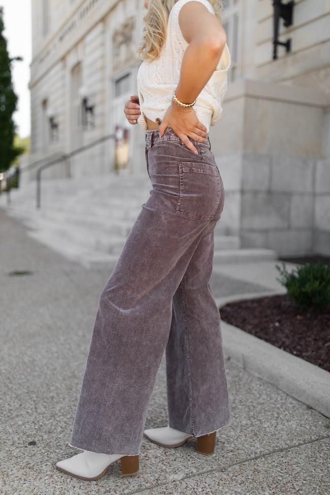 Got My Closure Brown Acid Wash Corduroy Wide Leg Pants Product Image