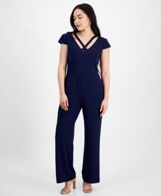 Petite Strappy V-Neck Wide-Leg Jumpsuit Product Image