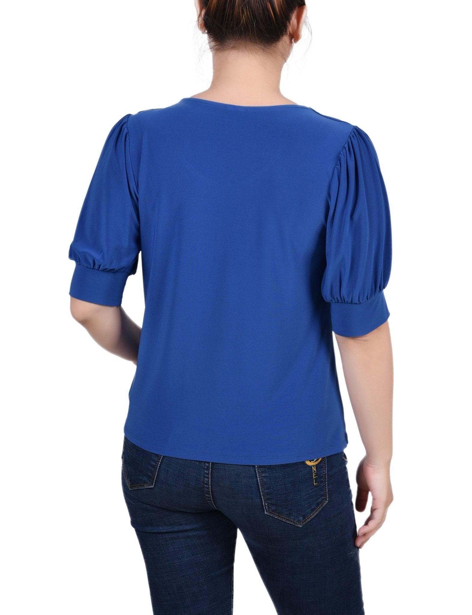 Short Sleeve Balloon Sleeve Top With Hardware - Petite Product Image