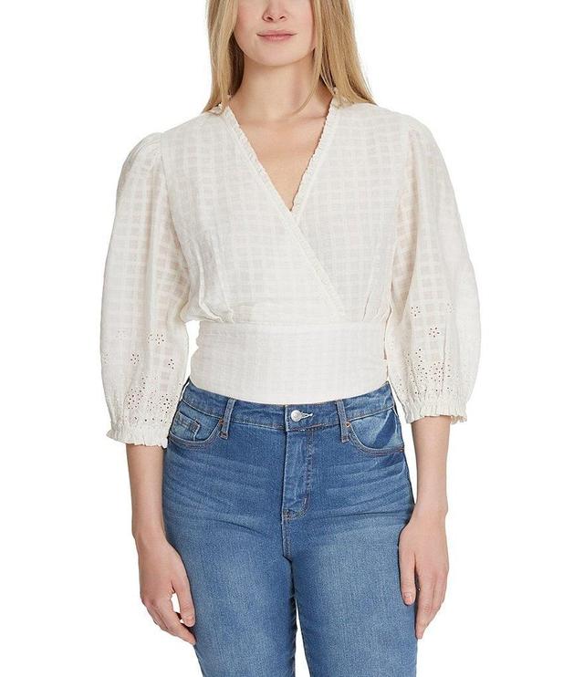 Jessica Simpson Patsy Elbow Sleeve Faux Wrap Tie Back Top Product Image