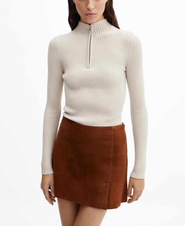 MANGO - Ribbed sweater with zipper ivory whiteWomen Product Image