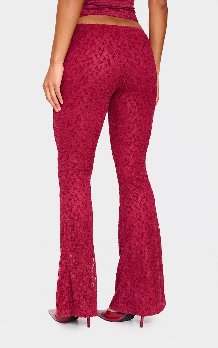 Burgundy Velvet Lace Flare Leg Pants Product Image