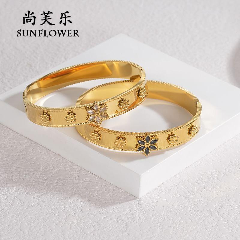 Floral Rhinestone Stainless Steel Bangle Product Image