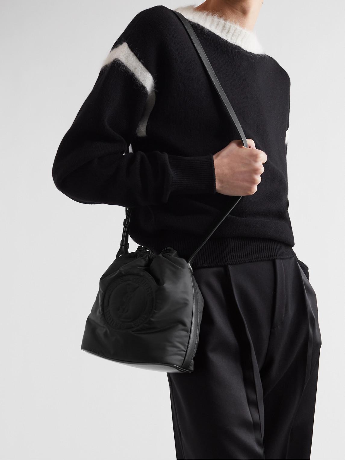 Rive Gauche Logo-debossed Padded Nylon Bucket Bag In Black Product Image