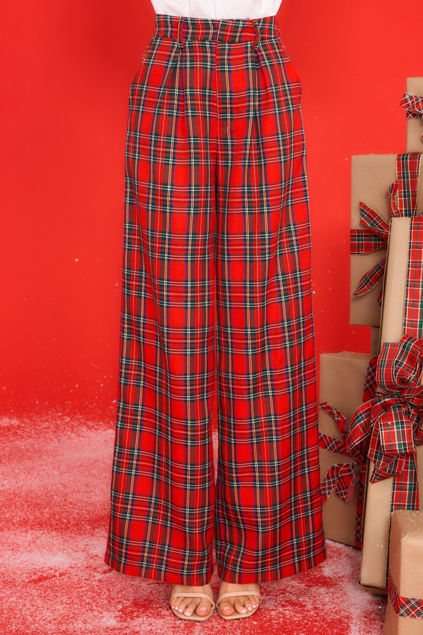 Aura Coming Together Red Multi Plaid Pants Product Image