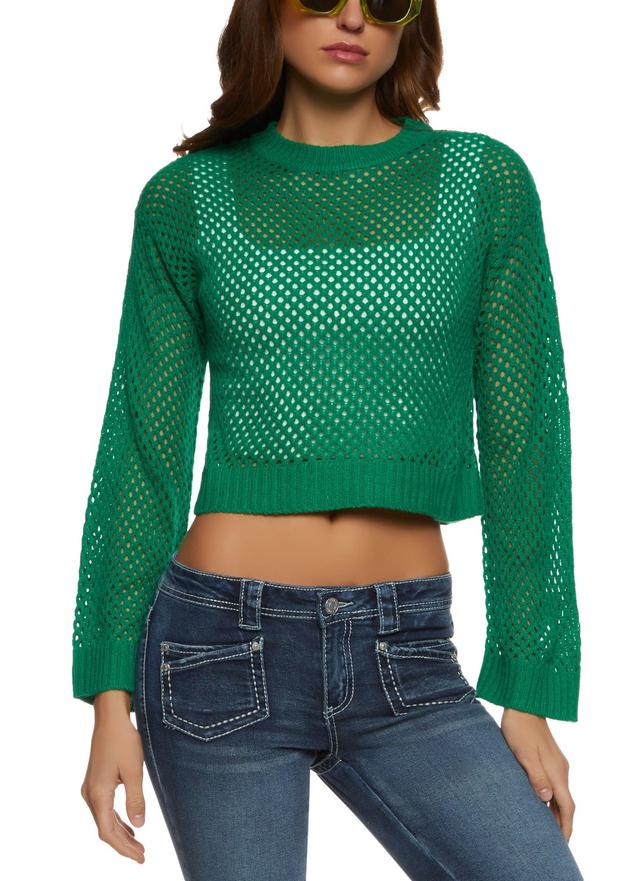 Womens Pointelle Crew Neck Crop Top Product Image