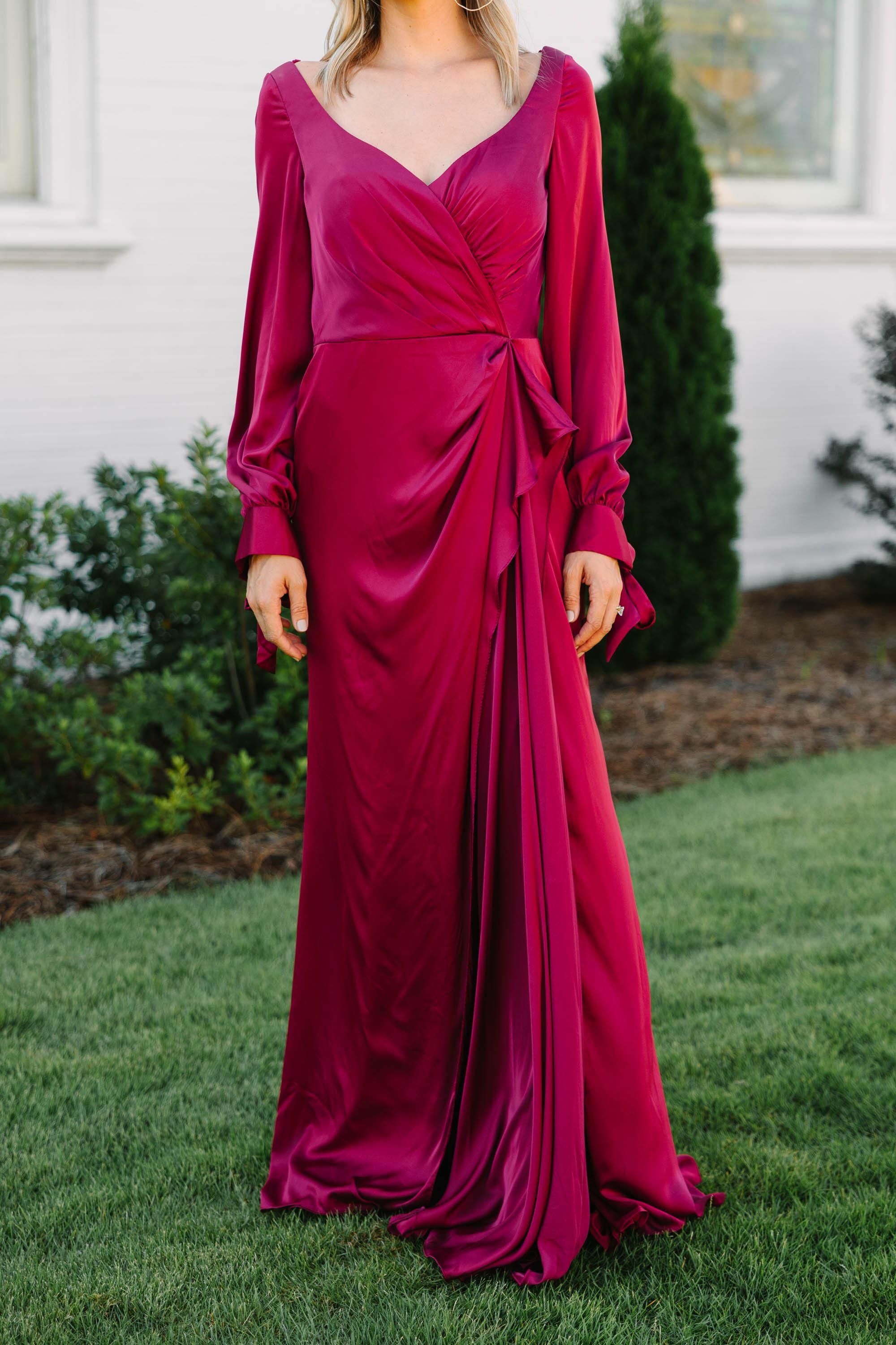 Living A Dream Burgundy Red Satin Maxi Dress Female Product Image