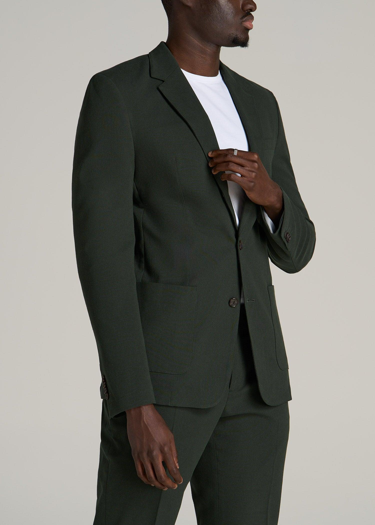 Textured Garment Washed Stretch Chino Tall Blazer in Dark Olive Green Male Product Image