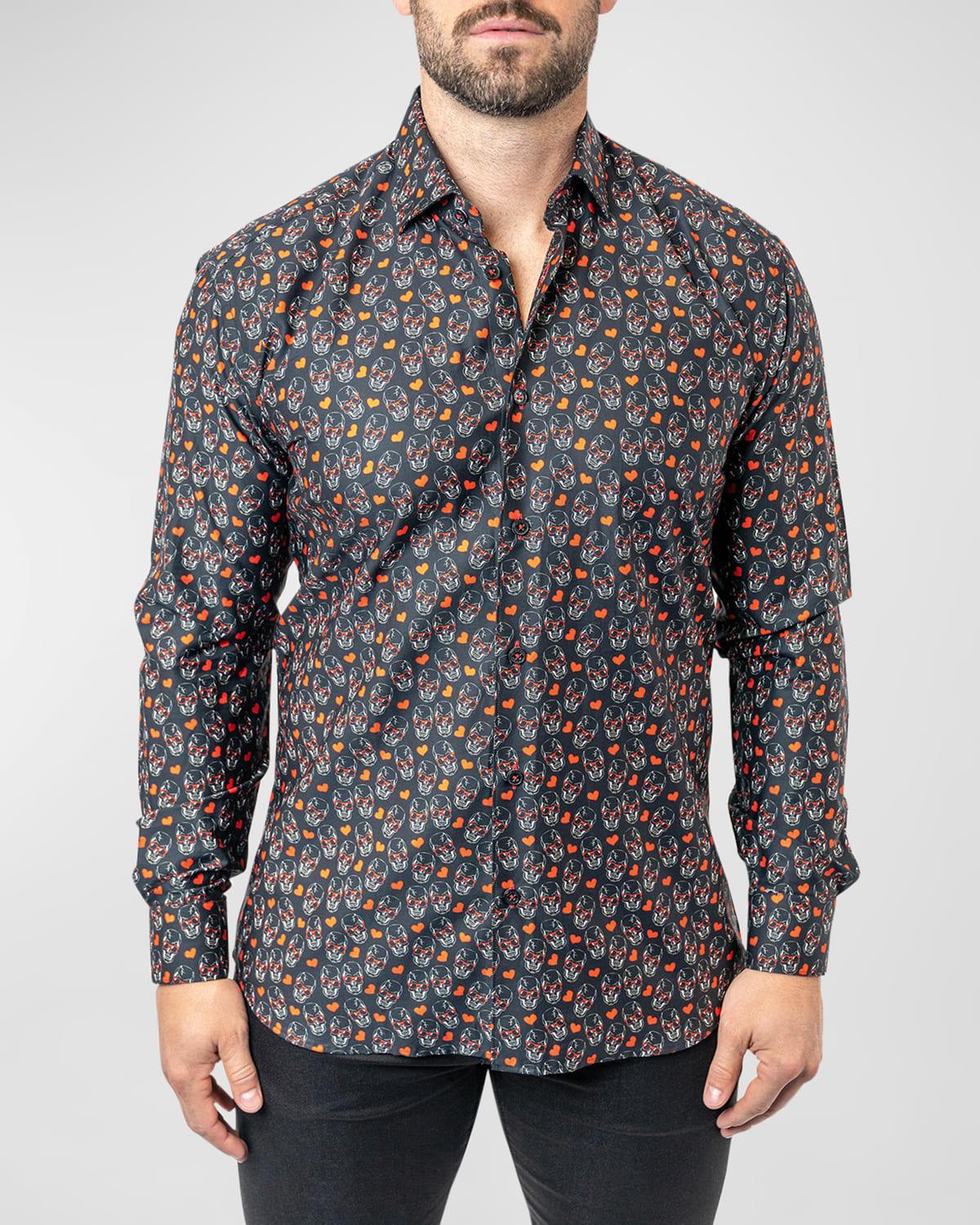 Maceoo Fibonacci Skull Heart Contemporary Fit Button-Up Shirt Product Image