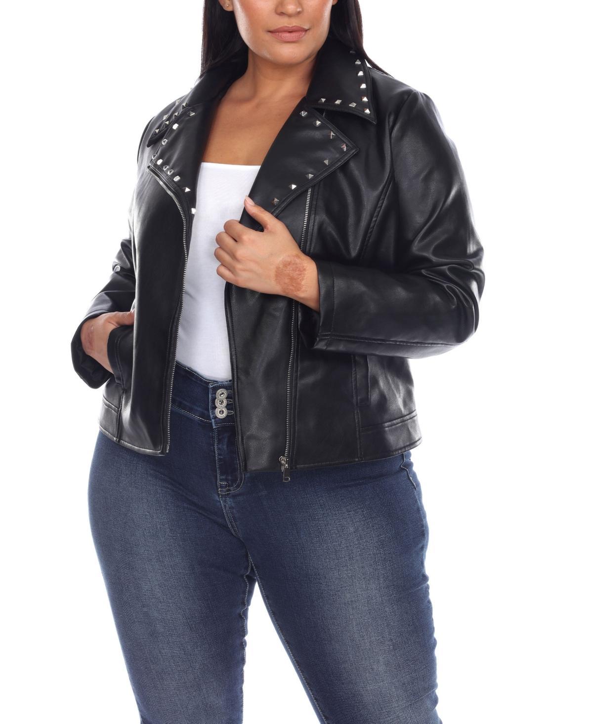 Plus Size White Mark Faux Leather Jacket, Womens Grey Product Image