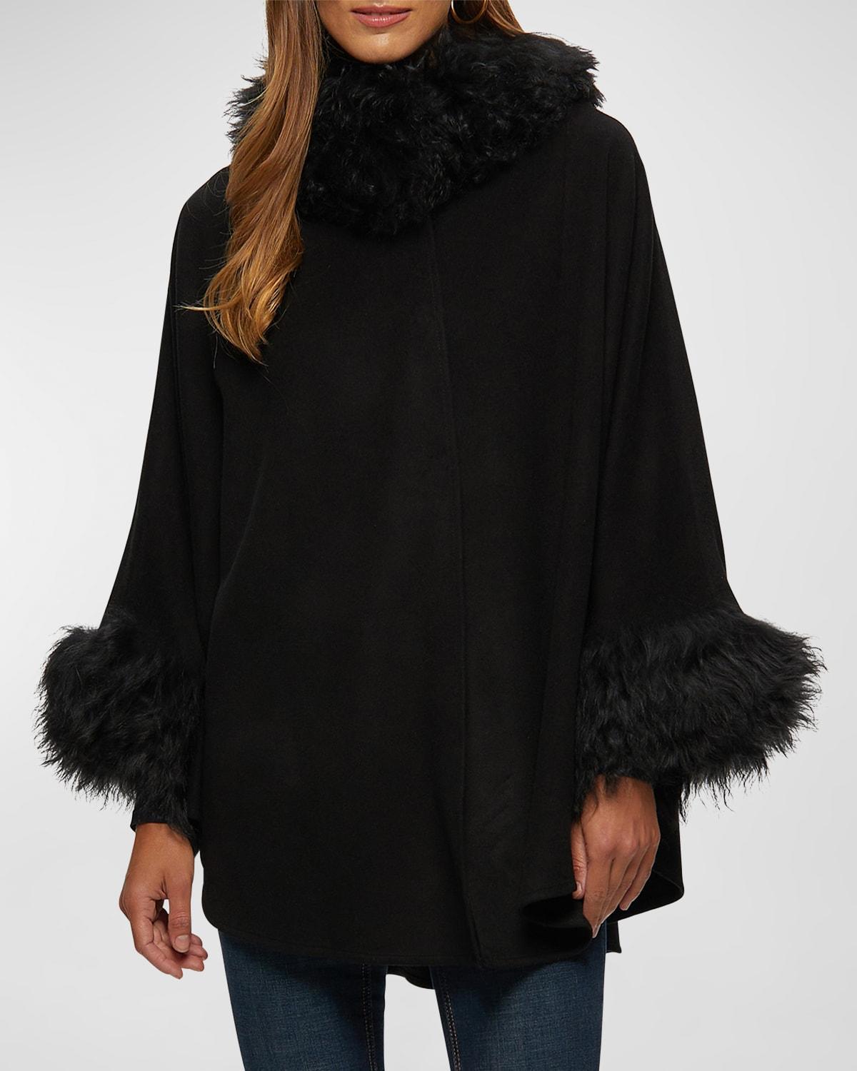 Womens Cashmere and Wool Cape with Lamb Trim Product Image