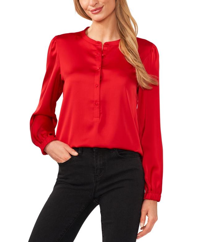 CeCe Womens Long Sleeve Crew Neck Button-Up Blouse Product Image