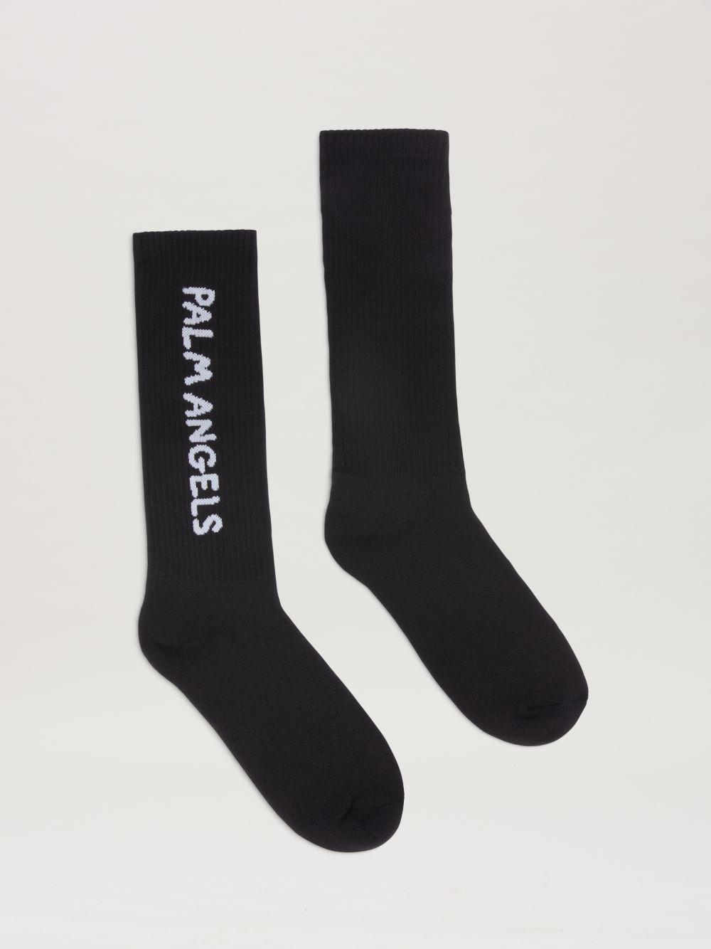 Jacquard Logo socks in  1003 black - off white  - Palm Angels® Official  Product Image