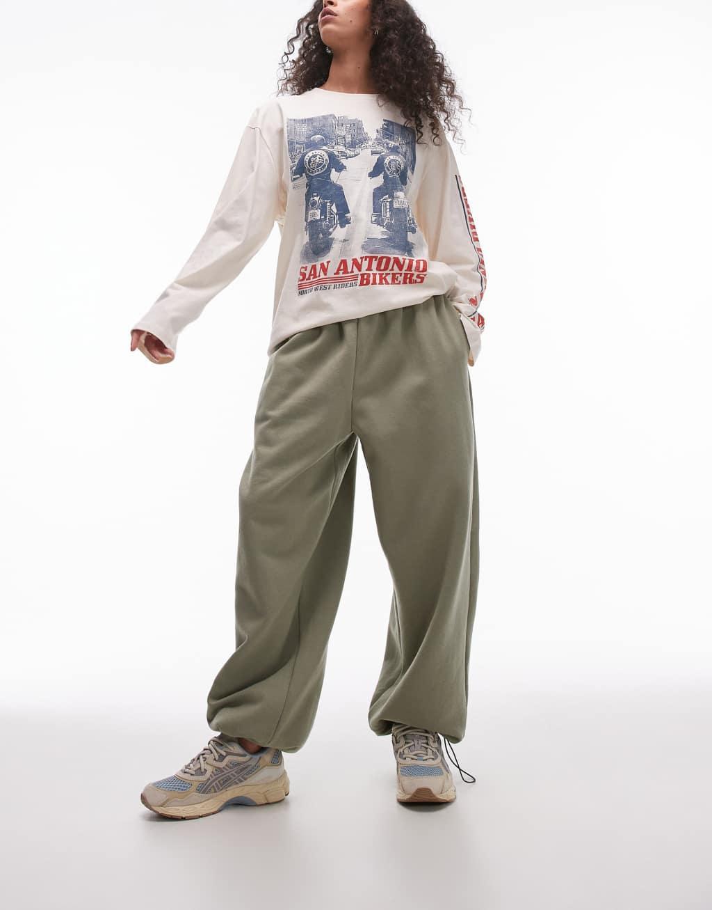 Topshop extreme oversized cuffed sweatpants in khaki product image