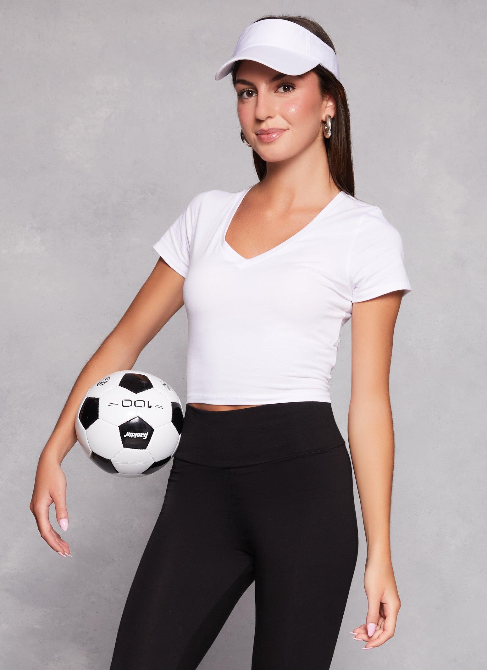 Womens Solid Cropped V Neck Tee Product Image