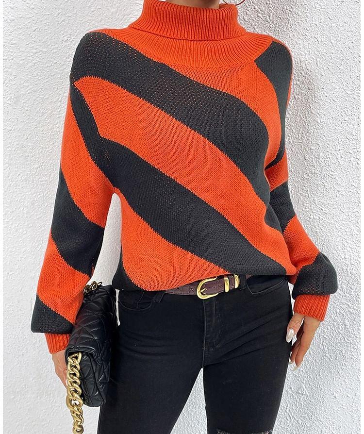 Turtleneck Color Block Sweater Product Image