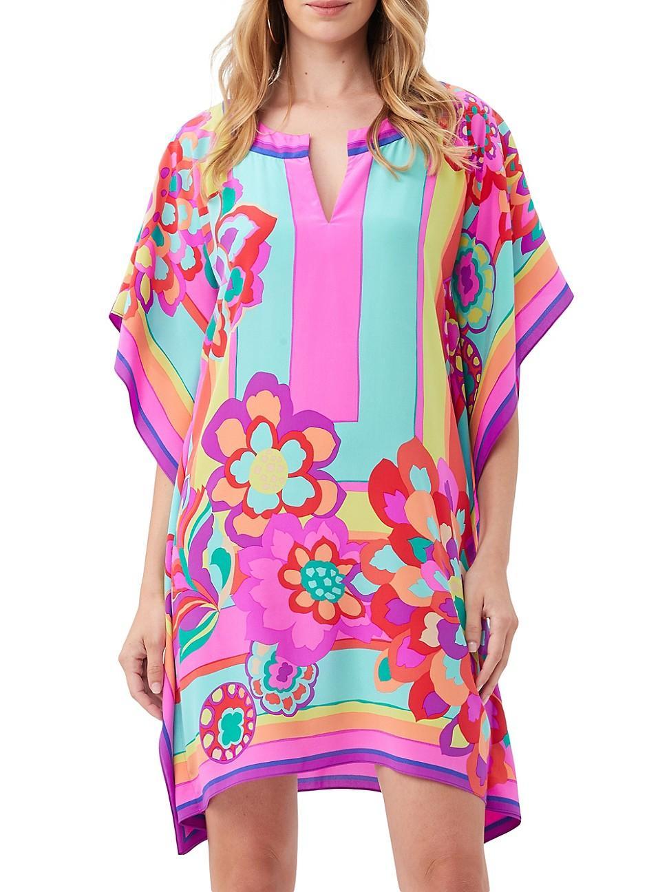 Womens Theodora Floral Stripe Silk Kaftan Dress Product Image