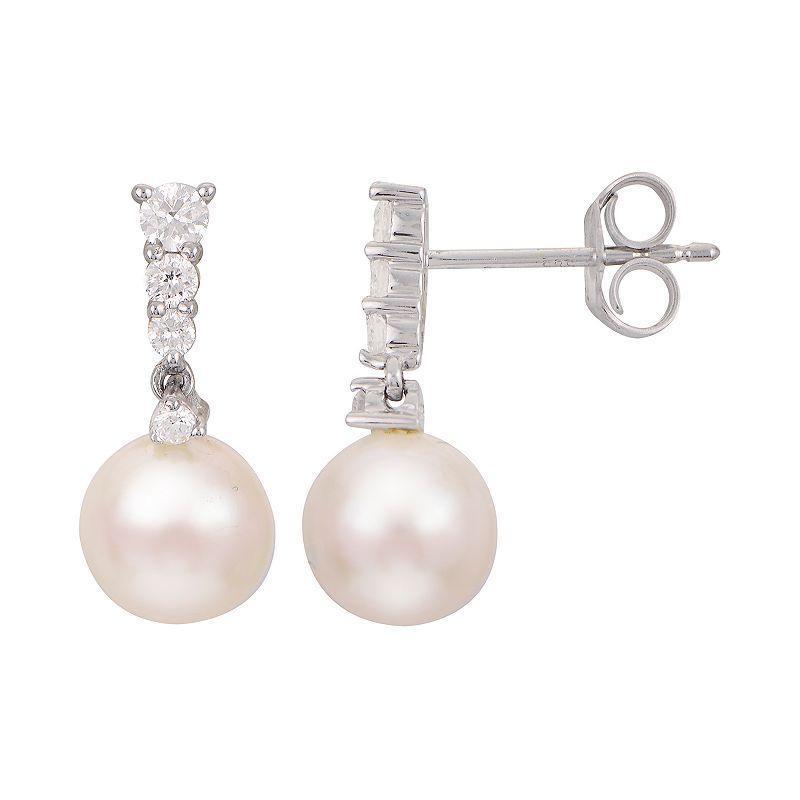 PearLustre by Imperial 14k White Gold Cultured Pearl and 1/4 Carat T.W. Diamond Drop Earrings, Womens, 14k Whgold Product Image