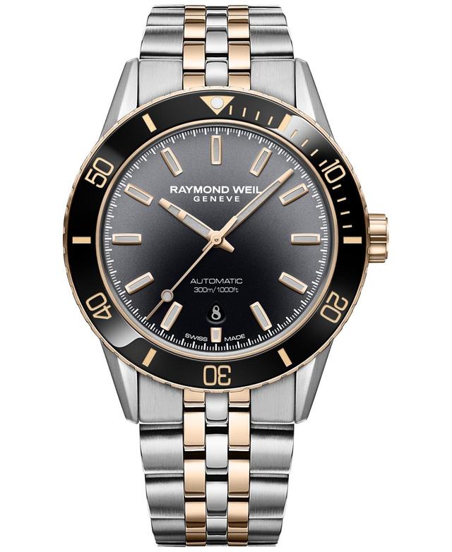 Raymond Weil Mens Swiss Automatic Freelancer Diver Two-Tone Stainless Steel Bracelet Watch 43mm - Black Product Image