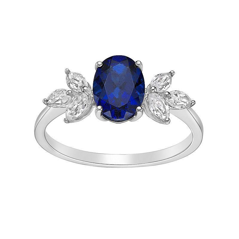 Gemminded Sterling Silver Lab-Created Sapphire & Lab-Created White Sapphire Ring, Womens Blue Product Image