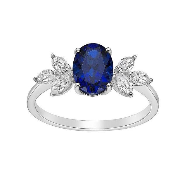 Gemminded Sterling Silver Lab-Created Sapphire & Lab-Created White Sapphire Ring, Womens Product Image