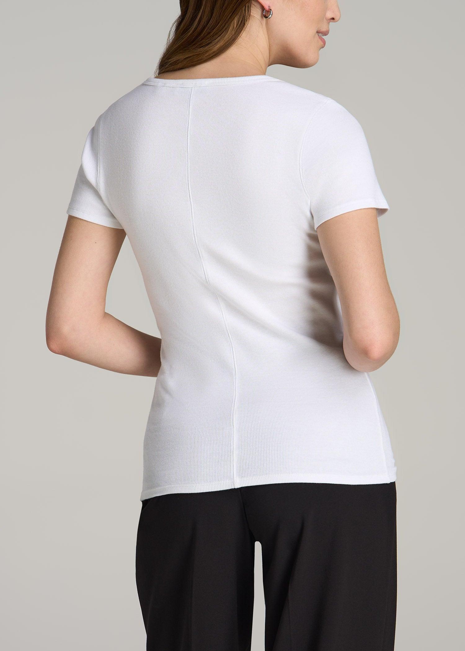 Short Sleeve Crew Neck Ribbed T-Shirt for Tall Women in Bright White Female Product Image