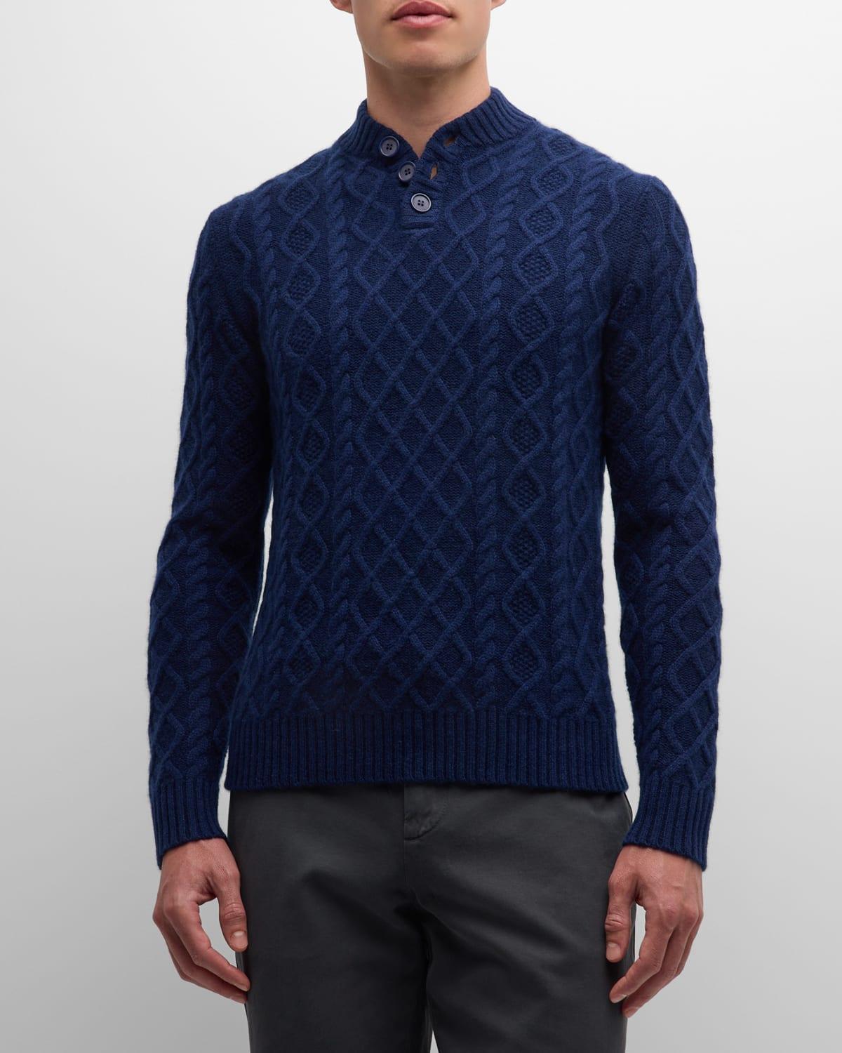 Mens Cabled Button Pullover Sweater Product Image