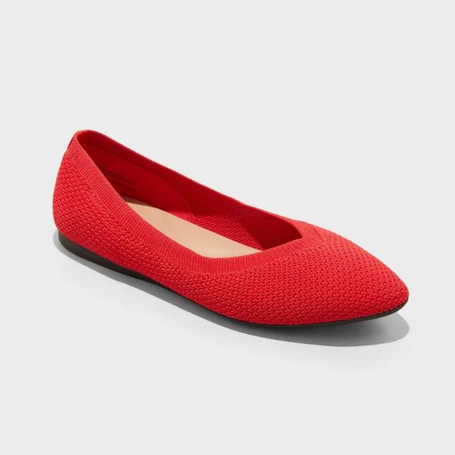 Womens Claire Knit Washable Ballet Flats - A New Day Red 8 Product Image