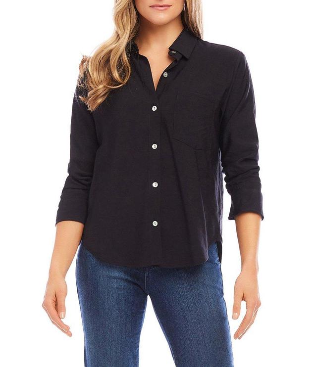 Karen Kane Button Down Collar 3/4 Ruched Sleeve Top Product Image