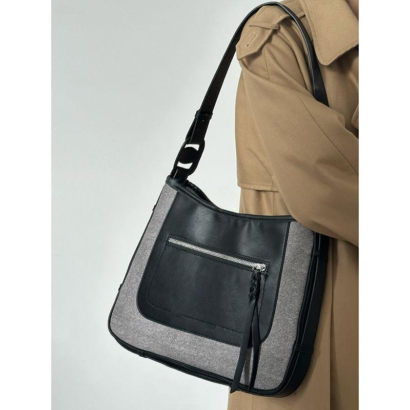 Faux Leather Two Tone Shoulder Bag Product Image