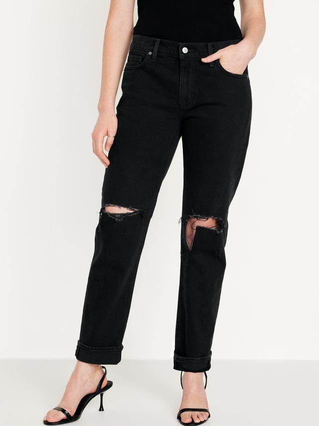 Mid-Rise Ripped Boyfriend Jeans for Women Product Image