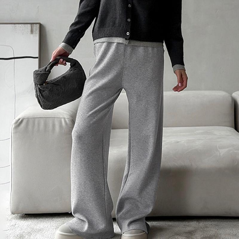 High Rise Drawstring Plain Loose-Fit Wide-Leg Sweatpants Product Image