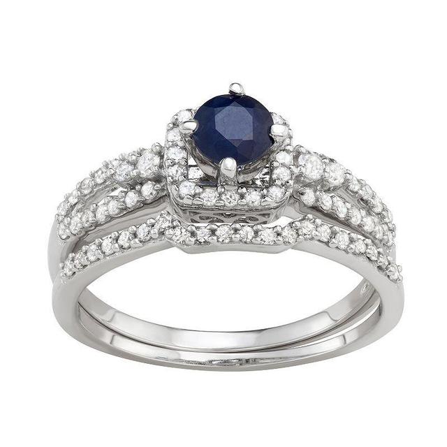 10k White Gold 1/2 Carat T.W. Diamond & Sapphire Engagement Ring Set, Womens 10k Whgold Product Image