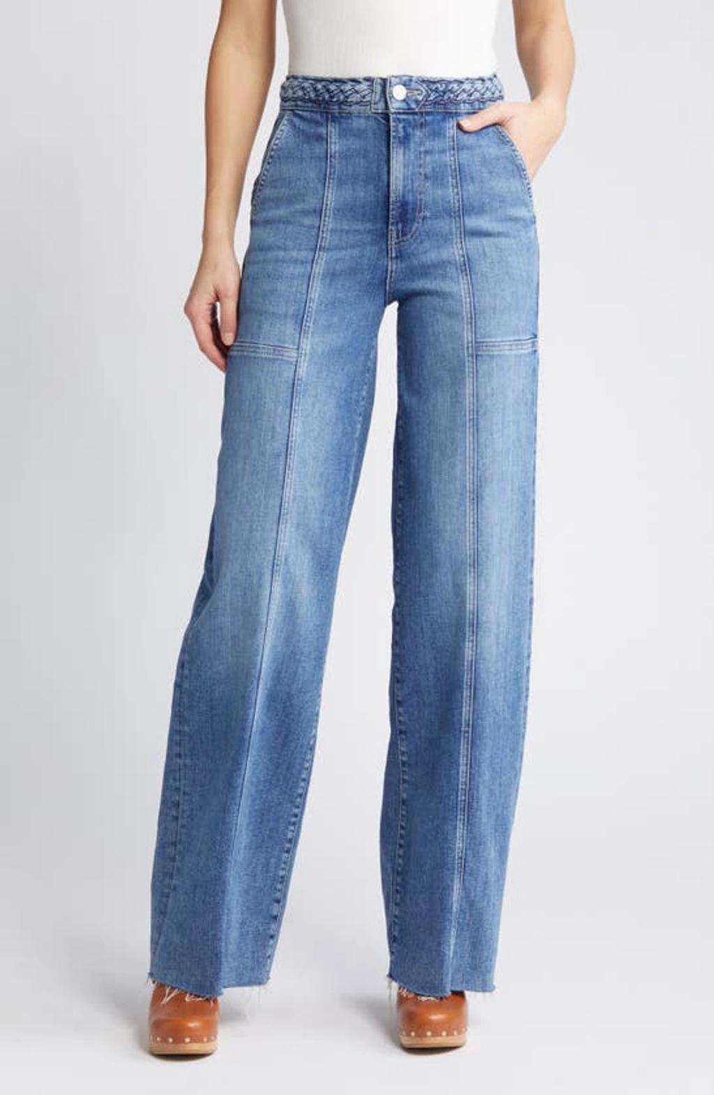 FRAME Braided Waistband Wide Leg Jeans In Daphne Blue Clean Product Image