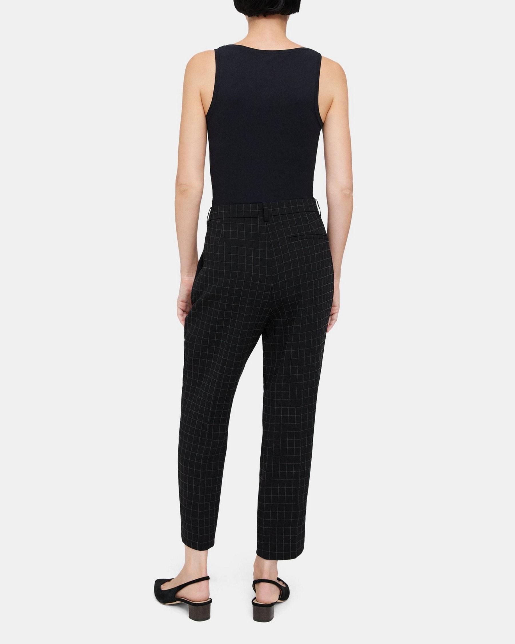 Pleated Slim Cropped Pant in Checked Crepe Product Image