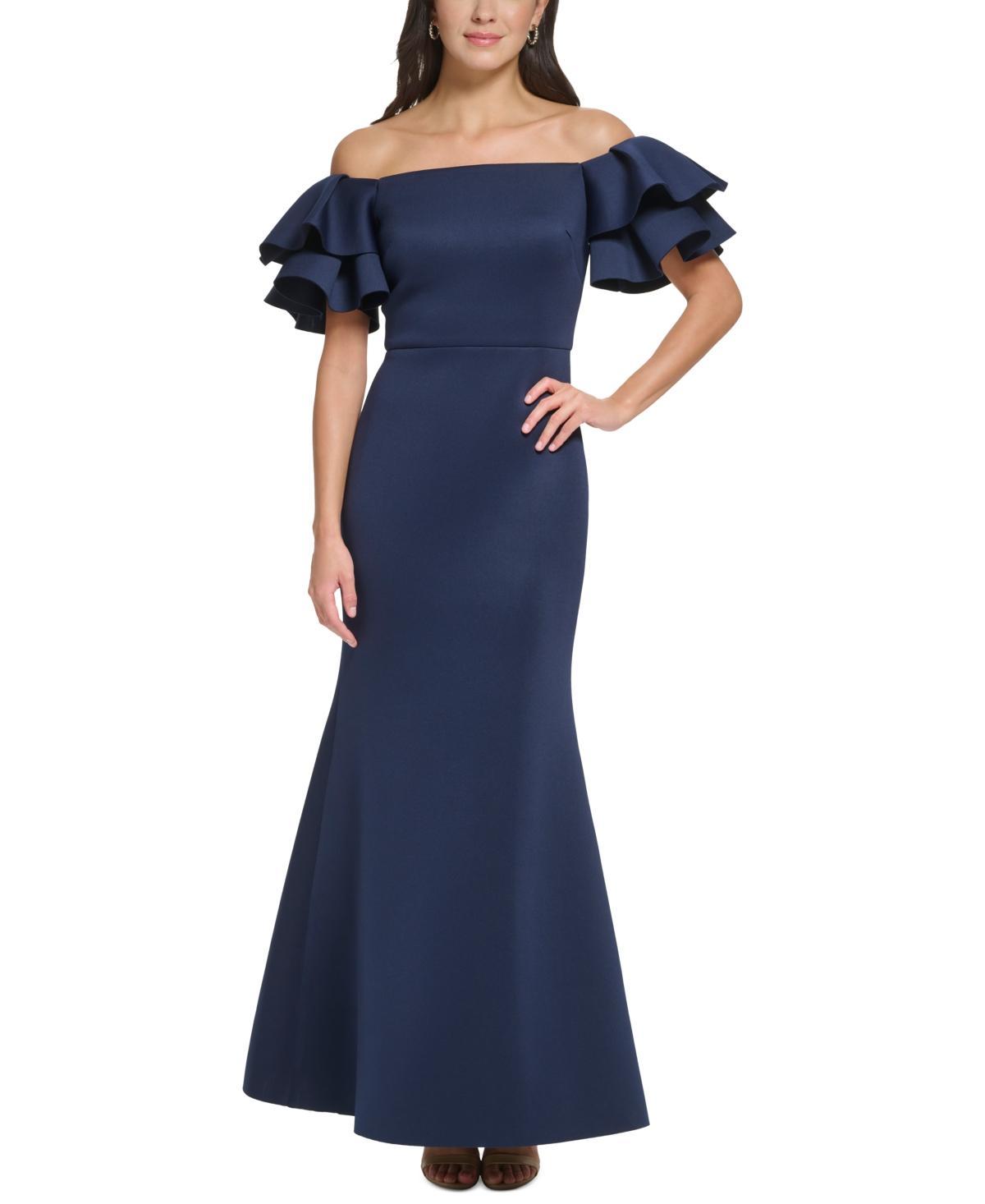 Eliza J Womens Ruffled-Sleeve Off-The-Shoulder Mermaid Gown Product Image