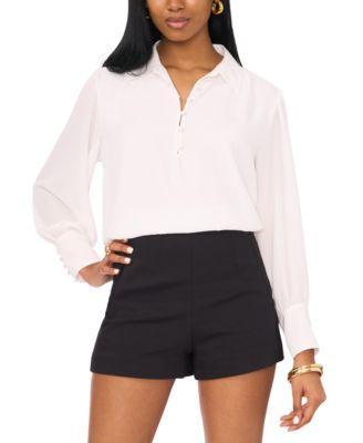 Women's Shirred Long-Sleeve Button-Cuff Blouse Product Image