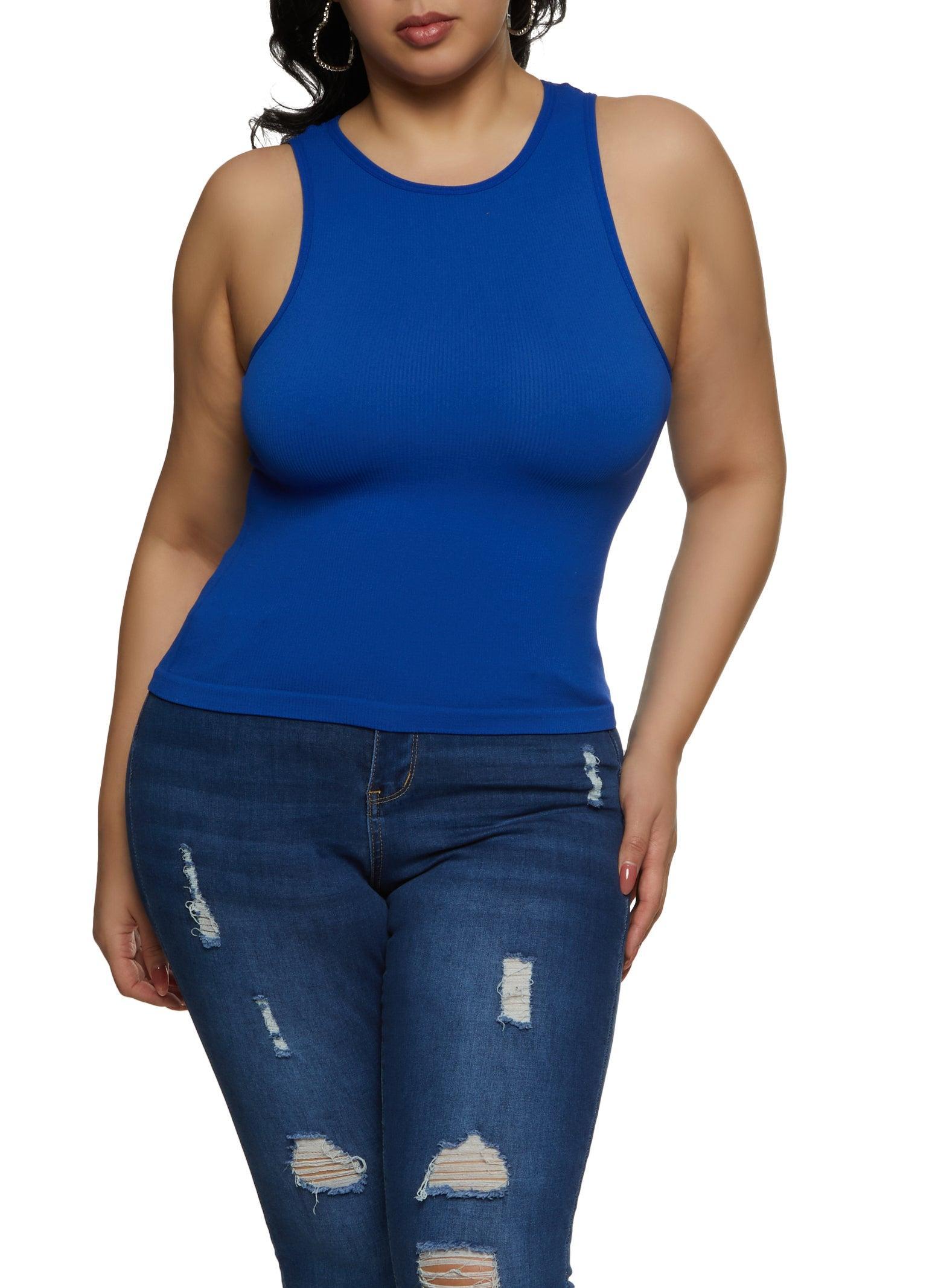 Womens Plus Size Basic Ribbed Knit Seamless Tank Top Product Image