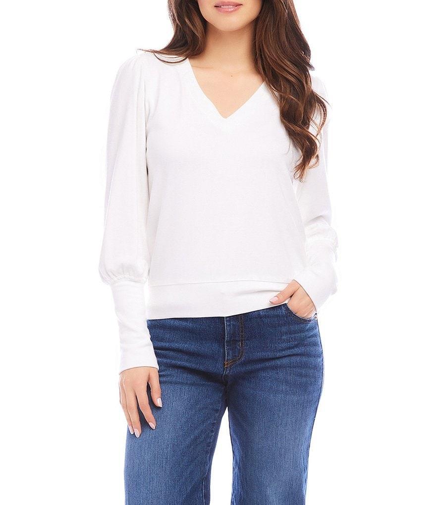 Karen Kane V Neckline Long Bishop Sleeve Top Product Image