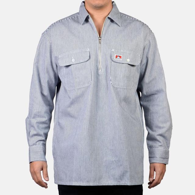 Long Sleeve 100% Cotton 1/2 Zip Shirt - Hickory Product Image