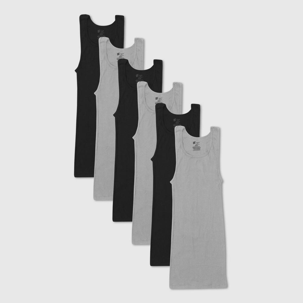 Hanes Mens Cotton Tank Top Undershirt, Black/Grey, 6-Pack Assorted 2XL Product Image