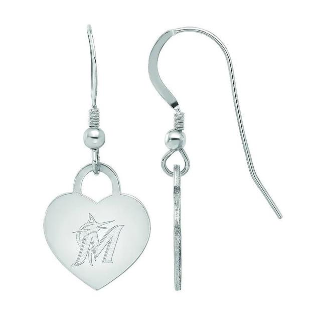 LogoArt Sterling Silver Miami Marlins Heart Dangle Earrings, Womens Product Image