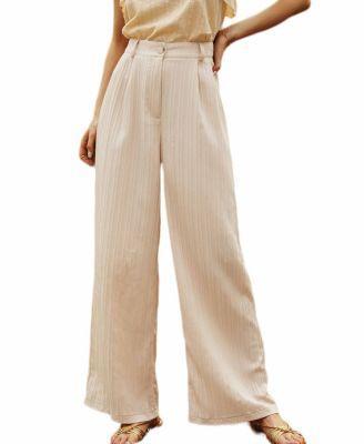 Cupshe Womens Apricot Tonal Stripe Straight Leg Trousers Product Image