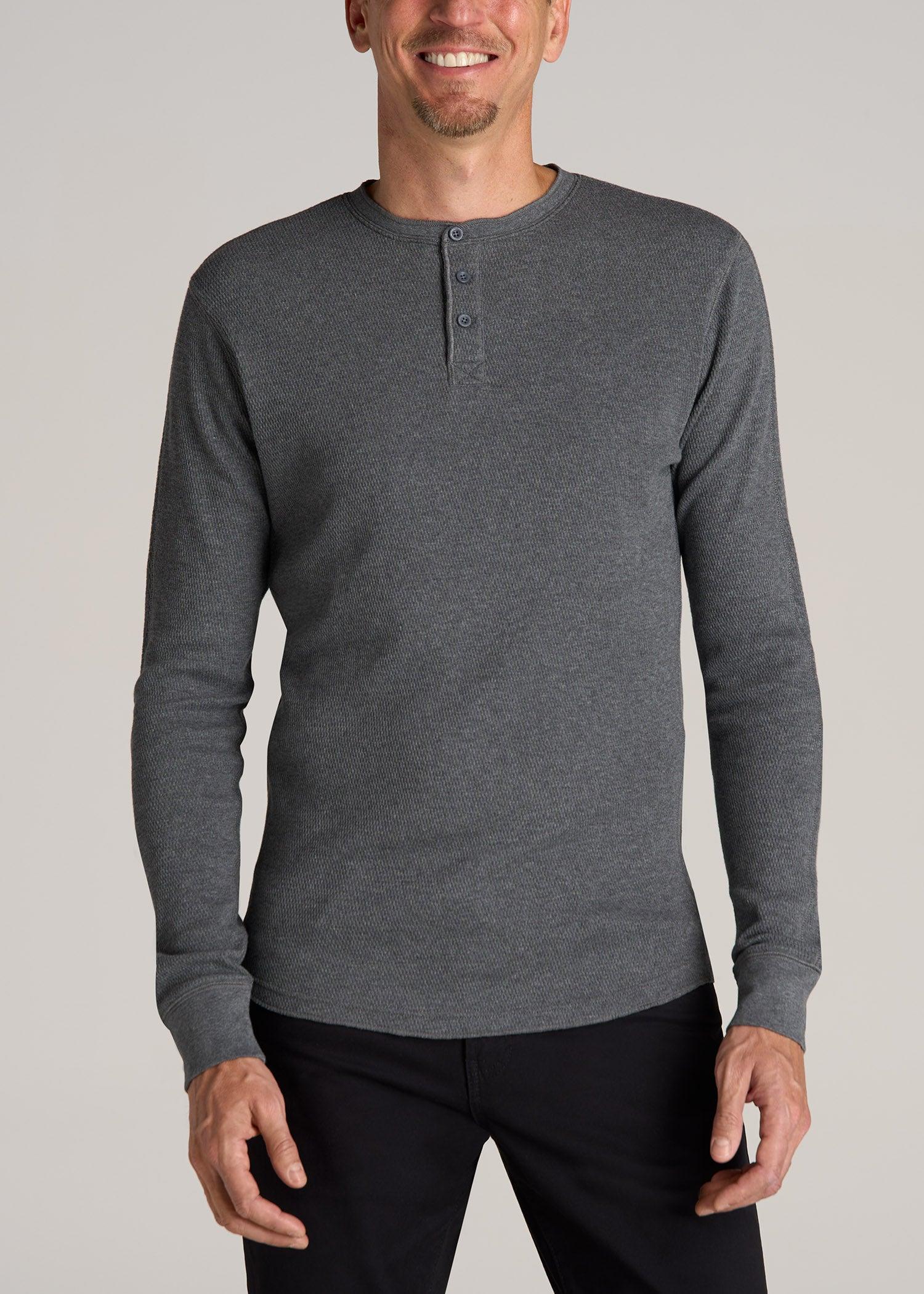 Double Honeycomb Thermal Long-Sleeve Henley Shirt for Tall Men in Charcoal Mix Male Product Image