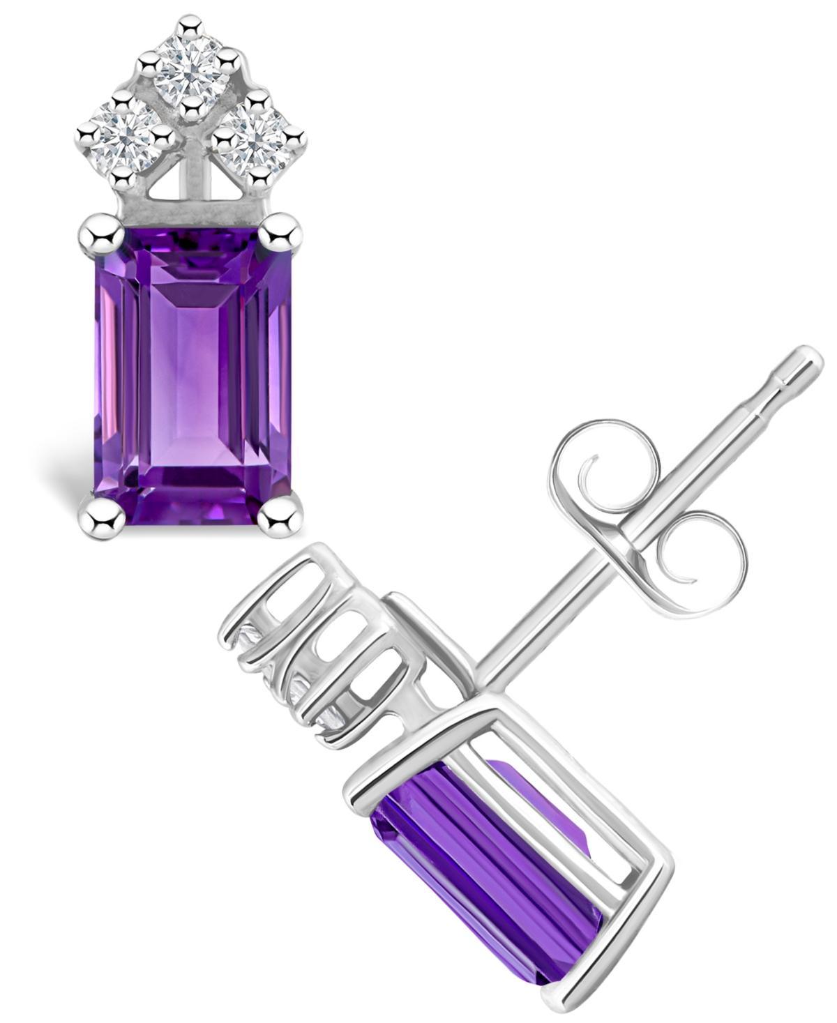 Celebration Gems 14k Gold Emerald Cut Amethyst & 1/8 Carat T.W. Diamond Stud Earrings, Womens, 14k Whgold Product Image