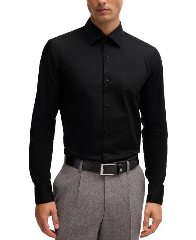 Mens Slim-Fit Shirt in Italian Cotton with Jacquard Monograms Product Image