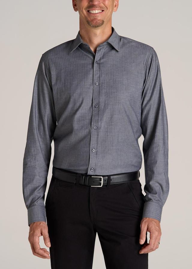 Oskar Button-Up Dress Shirt for Tall Men in Grey Herringbone Male Product Image