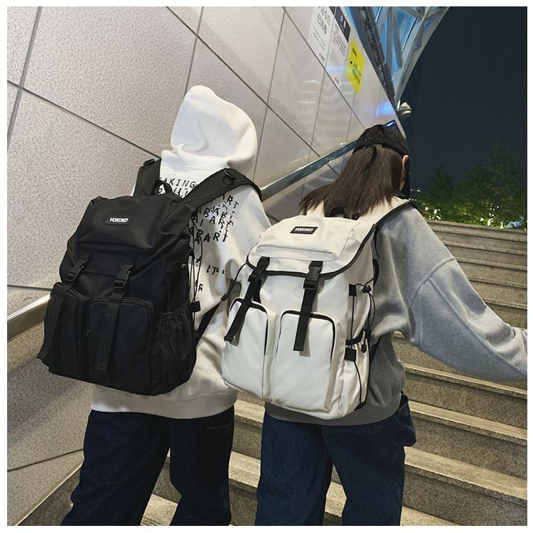 Label Applique Buckled Flap Backpack Product Image