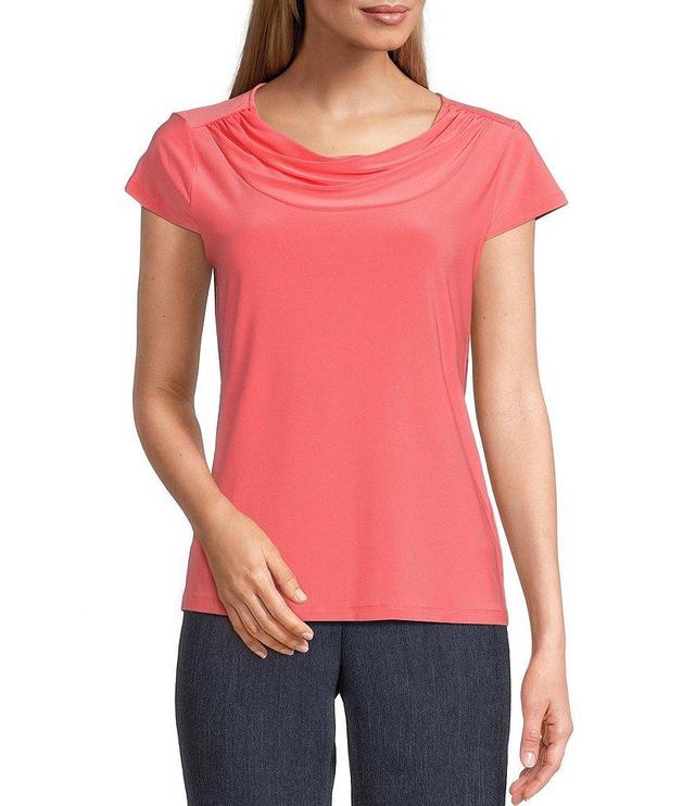 Kasper Solid Draped Cowl Neck Cap Sleeve Top Product Image